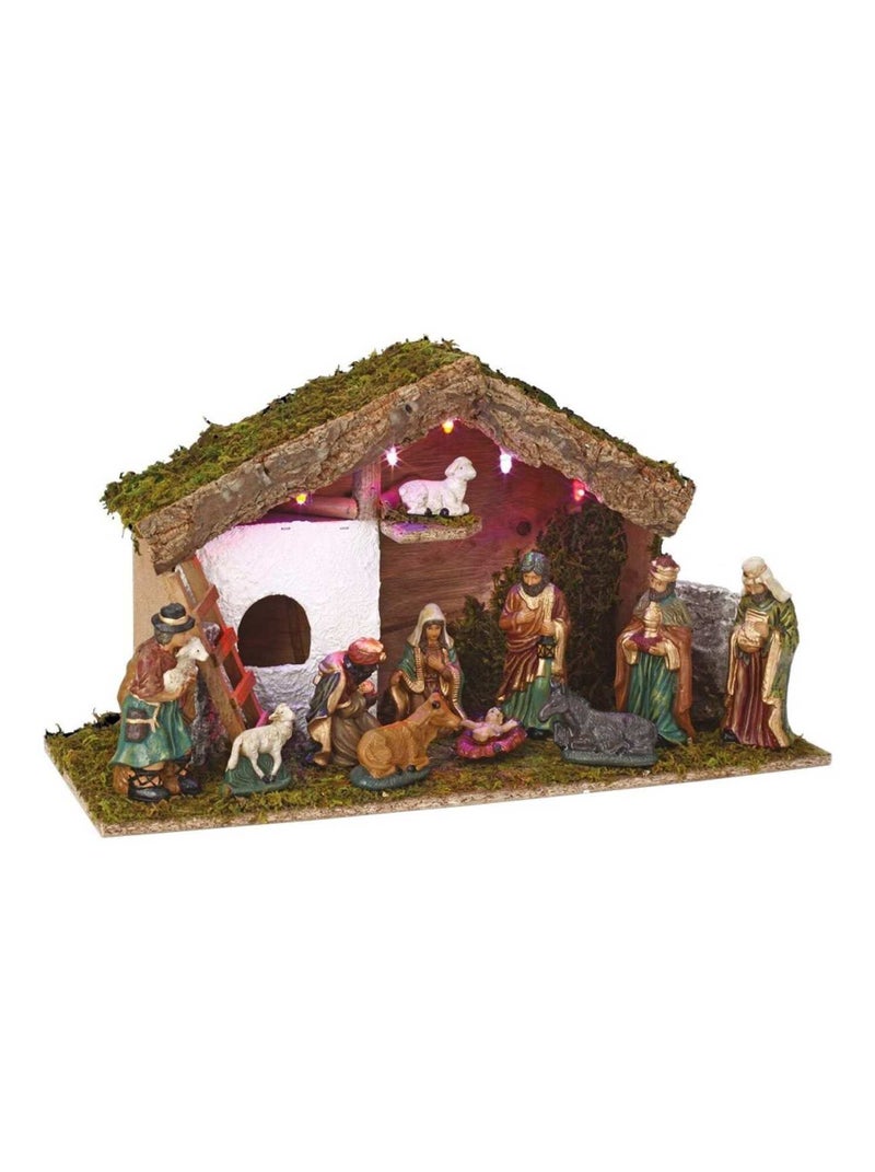 Crèche de Noël 11 santons 5 LED H24 Marron - Kiabi