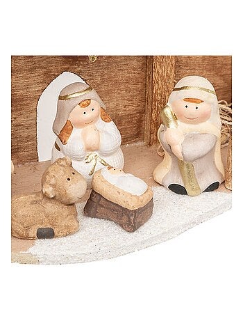 Crèche de Noël 7 santons en grès et bois