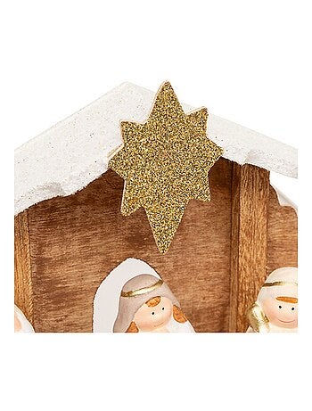Crèche de Noël 7 santons en grès et bois