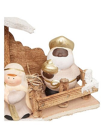 Crèche de Noël 7 santons en grès et bois