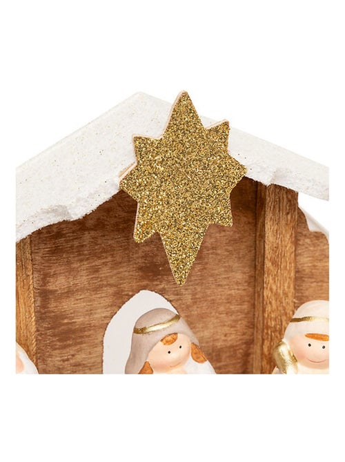 Crèche de Noël 7 santons en grès et bois - Kiabi