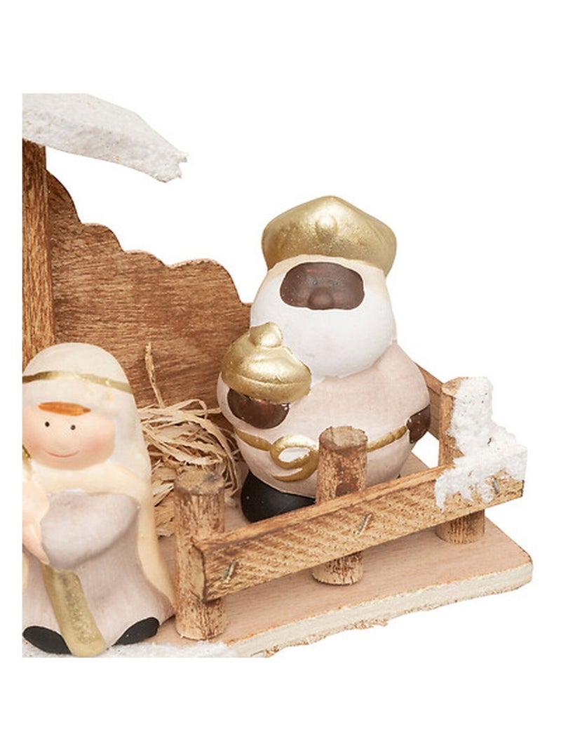 Crèche de Noël 7 santons en grès et bois Marron - Kiabi