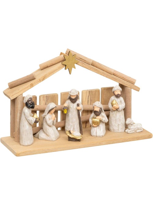 Crèche de noël avec 7 santons 30 x 18 cm résine vera - Kiabi