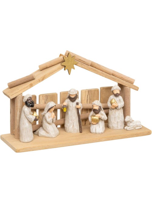 Crèche de noël avec 7 santons 30 x 18 cm résine vera - Kiabi