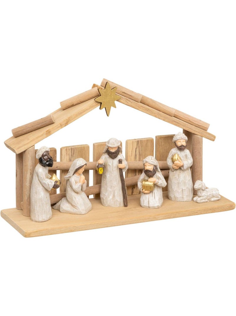 Crèche de noël avec 7 santons 30 x 18 cm résine vera Transparent - Kiabi