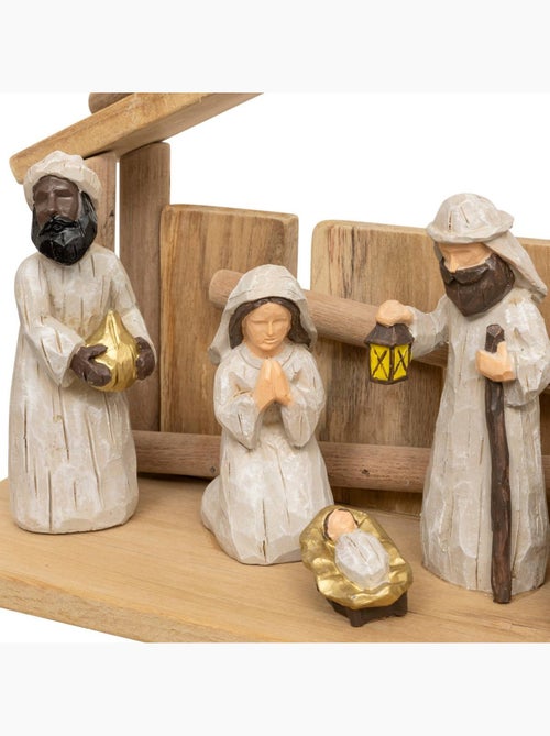 Crèche de noël avec 7 santons 30 x 18 cm résine vera - Kiabi