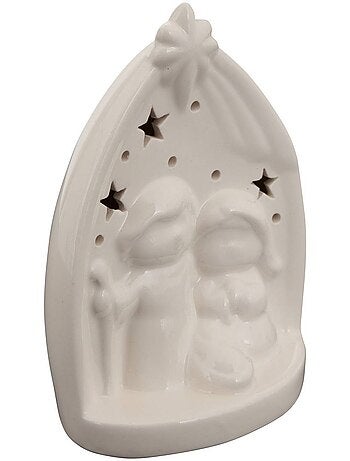 Crèche de noël en céramique lumineuse blanche h. 15 cm