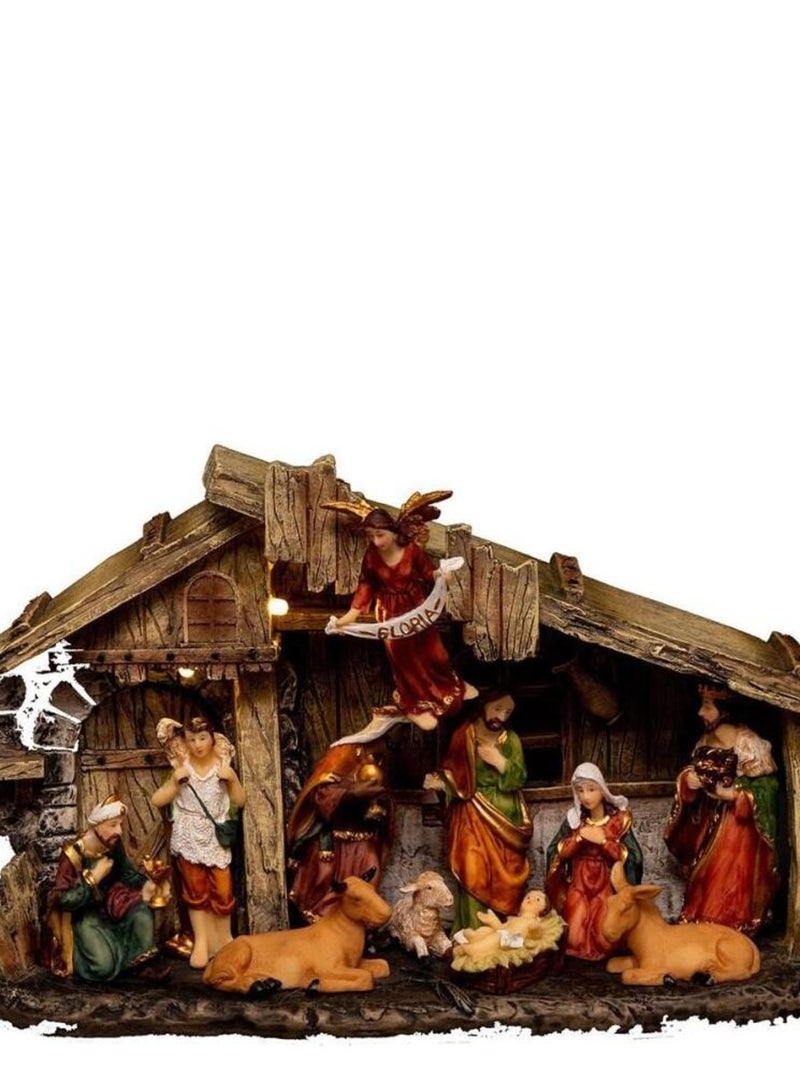 Crèche de Noël lumineuse 11 santons 3 LED Marron - Kiabi