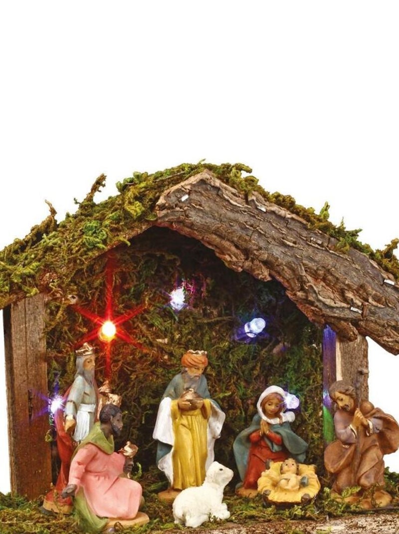 Crèche de Noël lumineuse 7 santons 5 LED H13.5 Marron - Kiabi