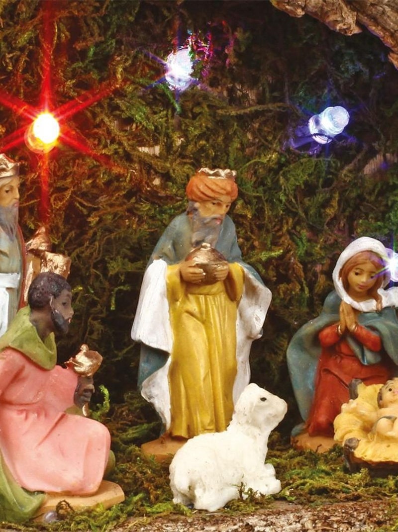 Crèche de Noël lumineuse 7 santons 5 LED H13.5 Marron - Kiabi