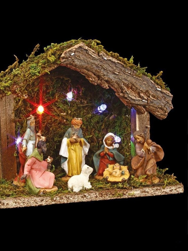 Crèche de Noël lumineuse 7 santons 5 LED H13.5 Marron - Kiabi