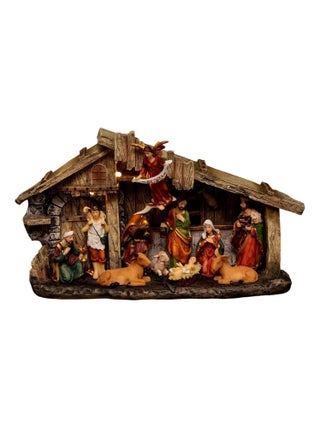 Crèche de Noël lumineuse en polyrésine avec 11 santons