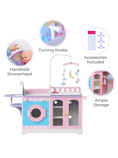 Crèche Poupon Bois 6-en-1 Berceau, Table à Langer, Chaise - Kiabi