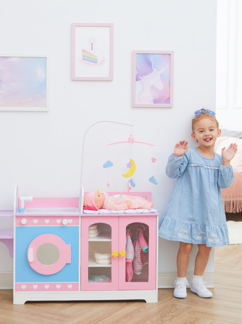 Crèche Poupon Bois 6-en-1 Berceau, Table à Langer, Chaise Blanc Multicolore Bleu - Kiabi