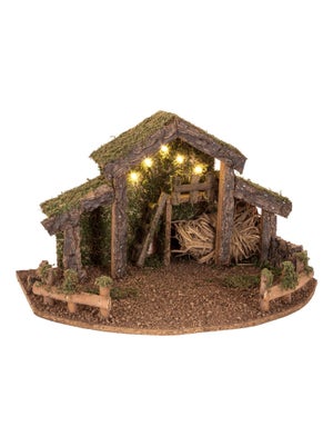 Crèche De Noël Vide En Mousse Et écorce - 38,5 Cm De Haut - À Personnaliser Avec Santons Et Décorations