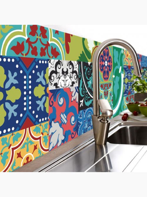 Crédence adhésive design en PVC Jade - L. 200 x l. 40 cm - Multicolore - Kiabi