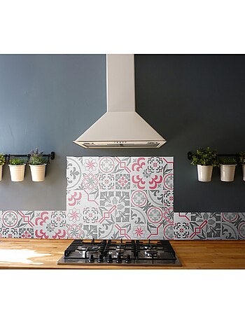 Crédence adhésive en alu Carreaux ciment - L. 20 x l. 90 cm - Gris