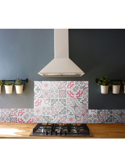 Crédence adhésive en alu Carreaux de ciment - L. 70 x l. 40 cm - Gris - Kiabi