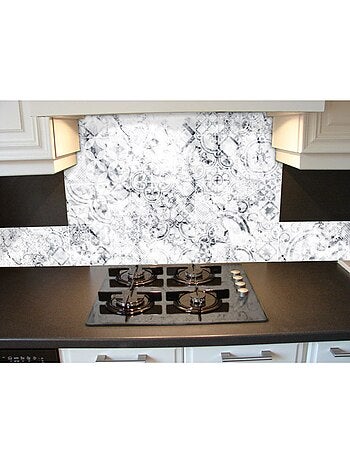 Crédence adhésive en alu imitation Marbre - L. 70 x l. 40 cm - Blanc, Noir et Bleu nuit