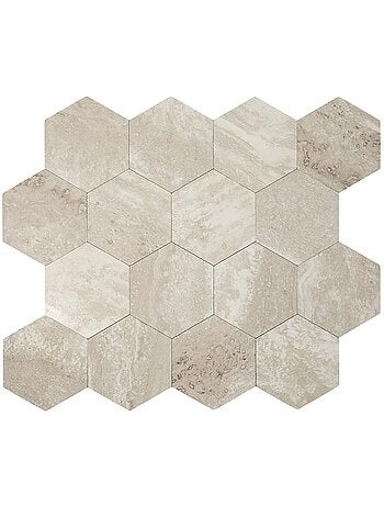 Crédence adhésive hexagonale effet Travertin - 32,6 x 27,4 cm - Beige