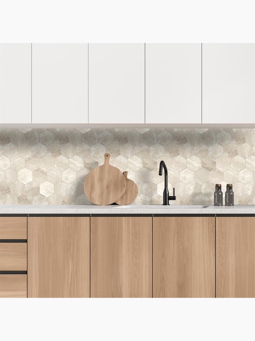 Crédence adhésive hexagonale effet Travertin - 32,6 x 27,4 cm - Beige - Kiabi