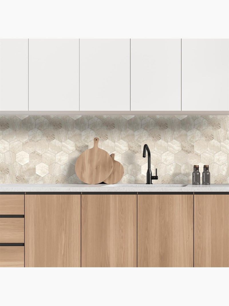 Crédence adhésive hexagonale effet Travertin - 32,6 x 27,4 cm - Beige Beige - Kiabi