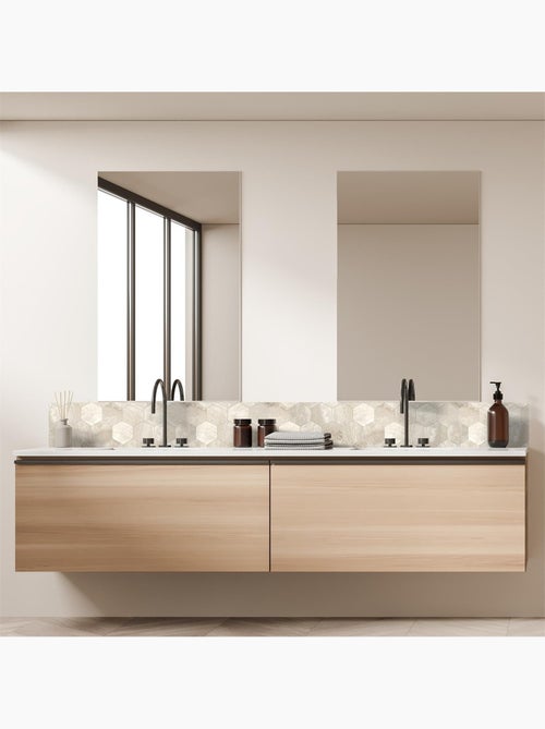 Crédence adhésive hexagonale effet Travertin - 32,6 x 27,4 cm - Beige - Kiabi