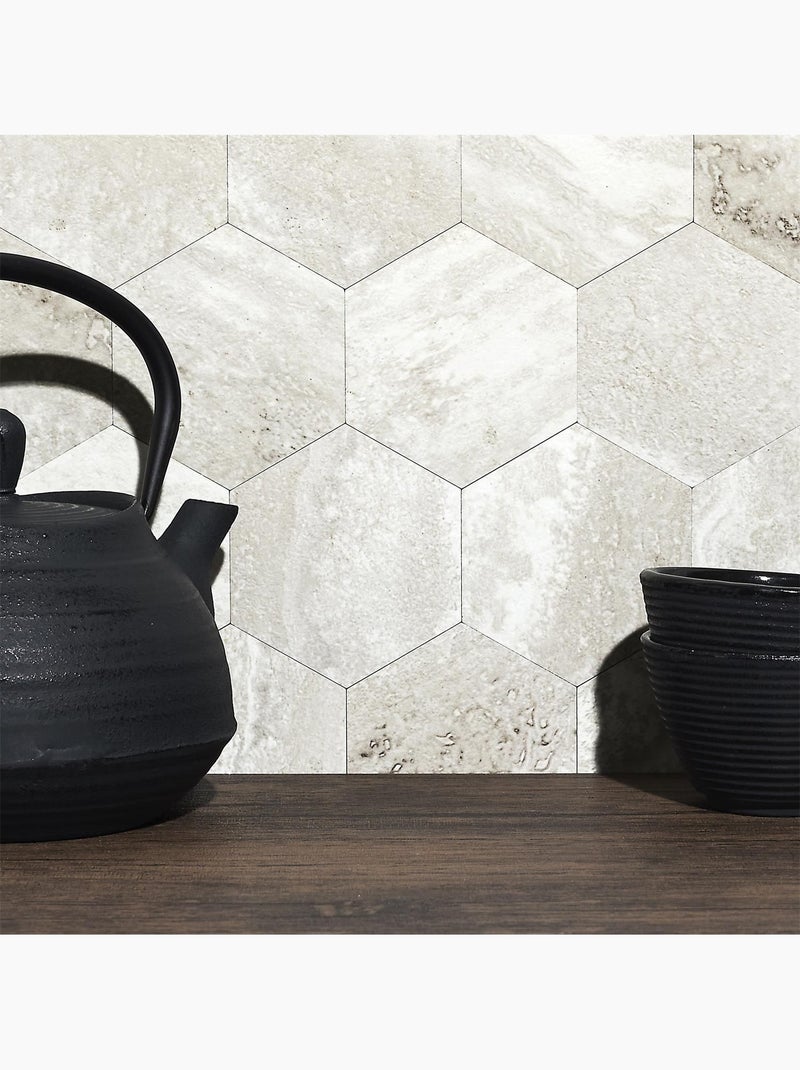 Crédence adhésive hexagonale effet Travertin - 32,6 x 27,4 cm - Beige Beige - Kiabi