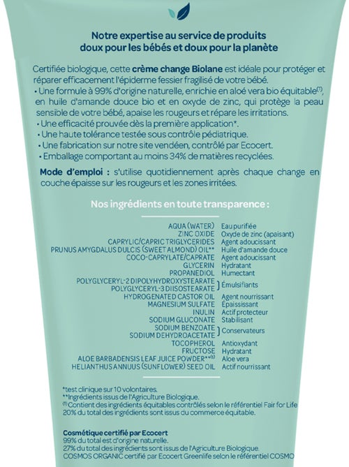 Crème change certifiée biologique 100ml biolane - Kiabi Crème change certifiée biologique 100ml biolane - Kiabi