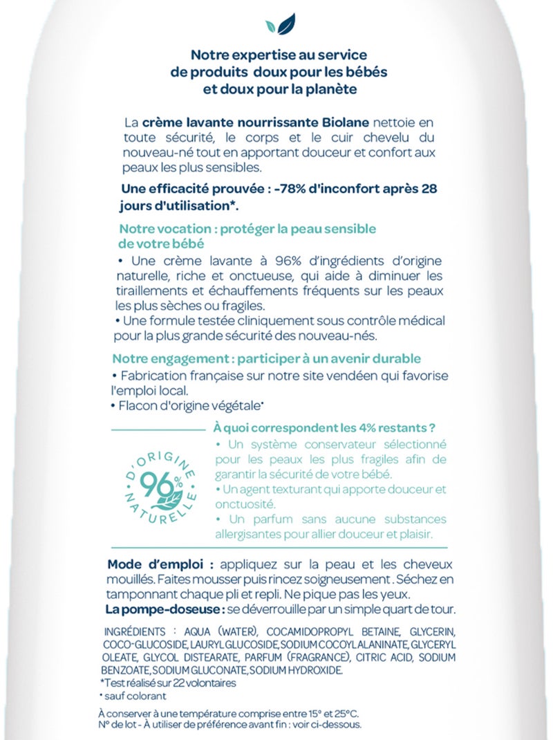 Crème lavante nourrissante 750ml biolane Multicolore - Kiabi