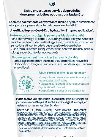 Crème nourrissante et hydratante 100ml biolane