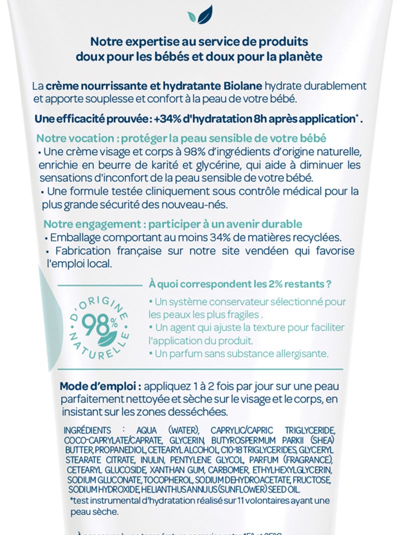 Crème nourrissante et hydratante 100ml biolane N/A - Kiabi