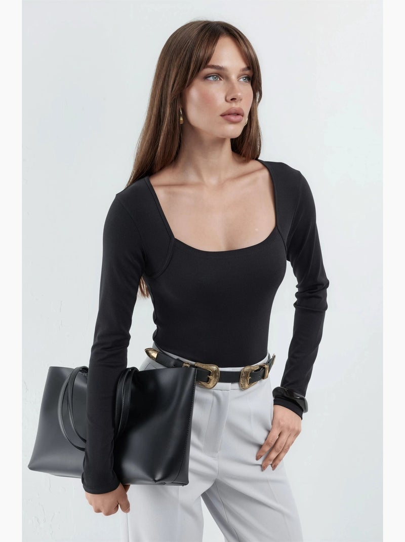 Crop blouse à coupe ajustée avec col carré busem Noir - Kiabi