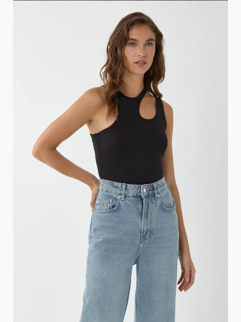 Crop top à col asymétrique hiccup Noir - Kiabi