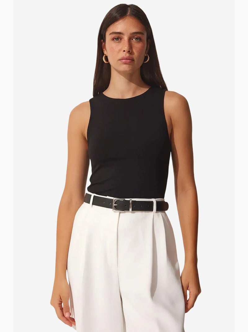 Crop top à col rond à coupe slim istanbul Blanc Noir - Kiabi