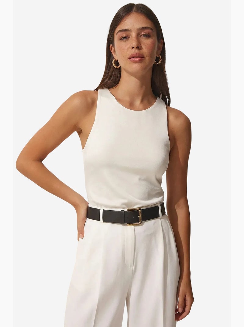 Crop top à col rond à coupe slim istanbul Blanc Noir - Kiabi