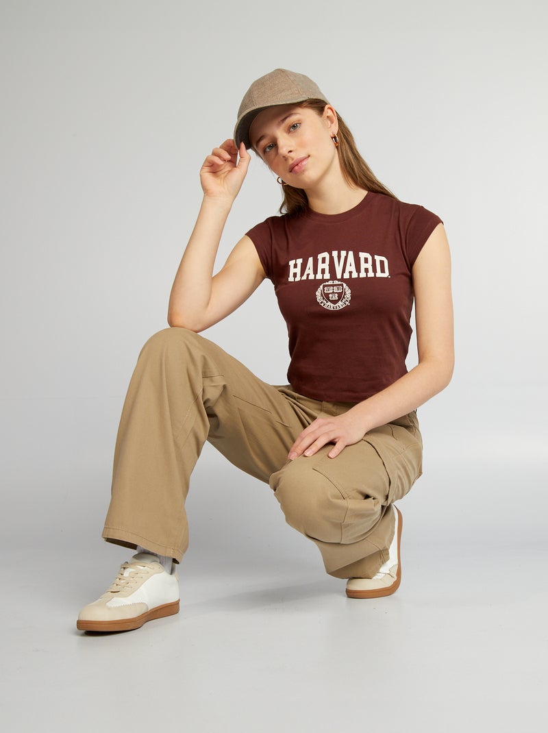 Crop-top à col rond 'Harvard' Bordeaux - Kiabi
