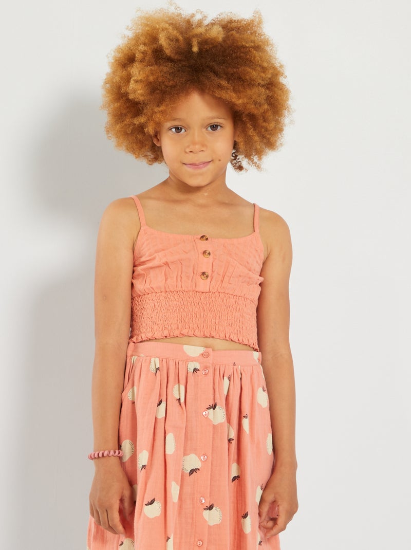 Crop top à smocks orange - Kiabi