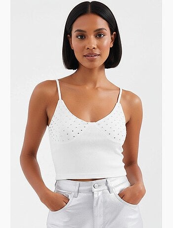 Crop top ajusté orné de pierres et col en v bdart