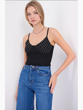 Crop top ajusté orné de pierres et col en v bdart