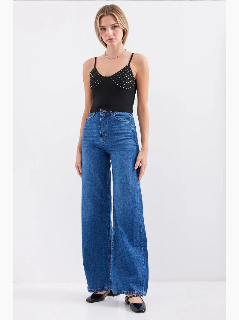 Crop top ajusté orné de pierres et col en v bdart Noir - Kiabi