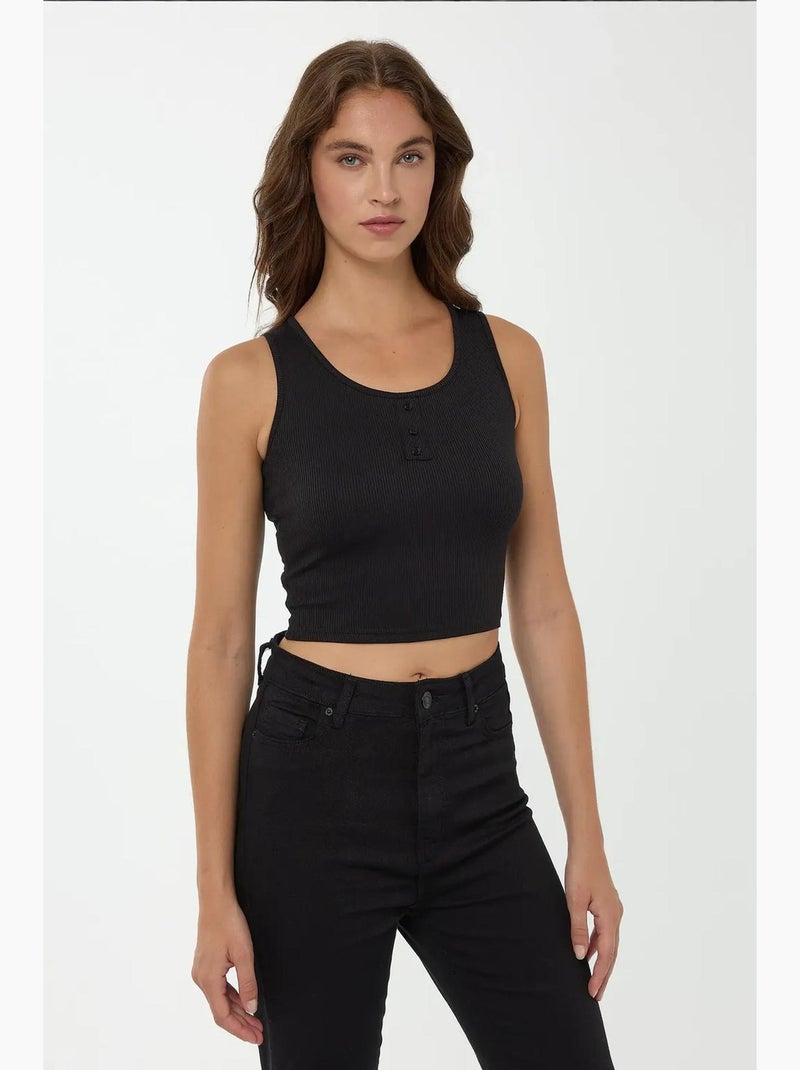 Crop top basique à boutons détaillés hiccup Noir - Kiabi