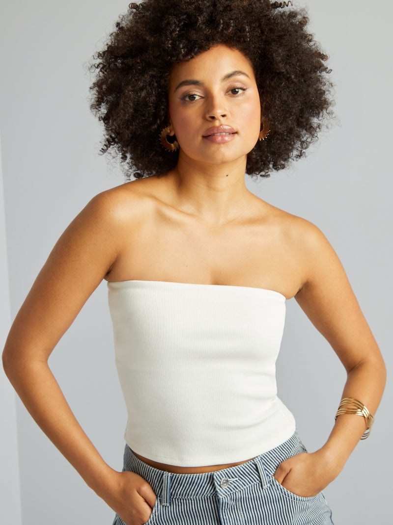 Crop top bustier côtelé blanc - Kiabi