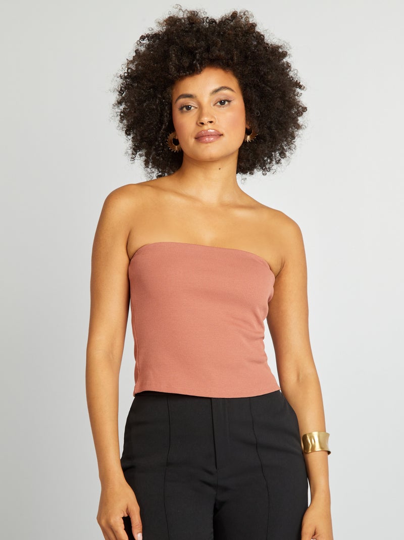Crop top bustier côtelé Rose - Kiabi