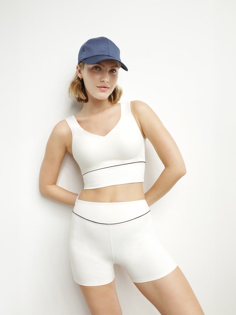 Crop top col V de Sport Dim Move Blanc cassé - Kiabi