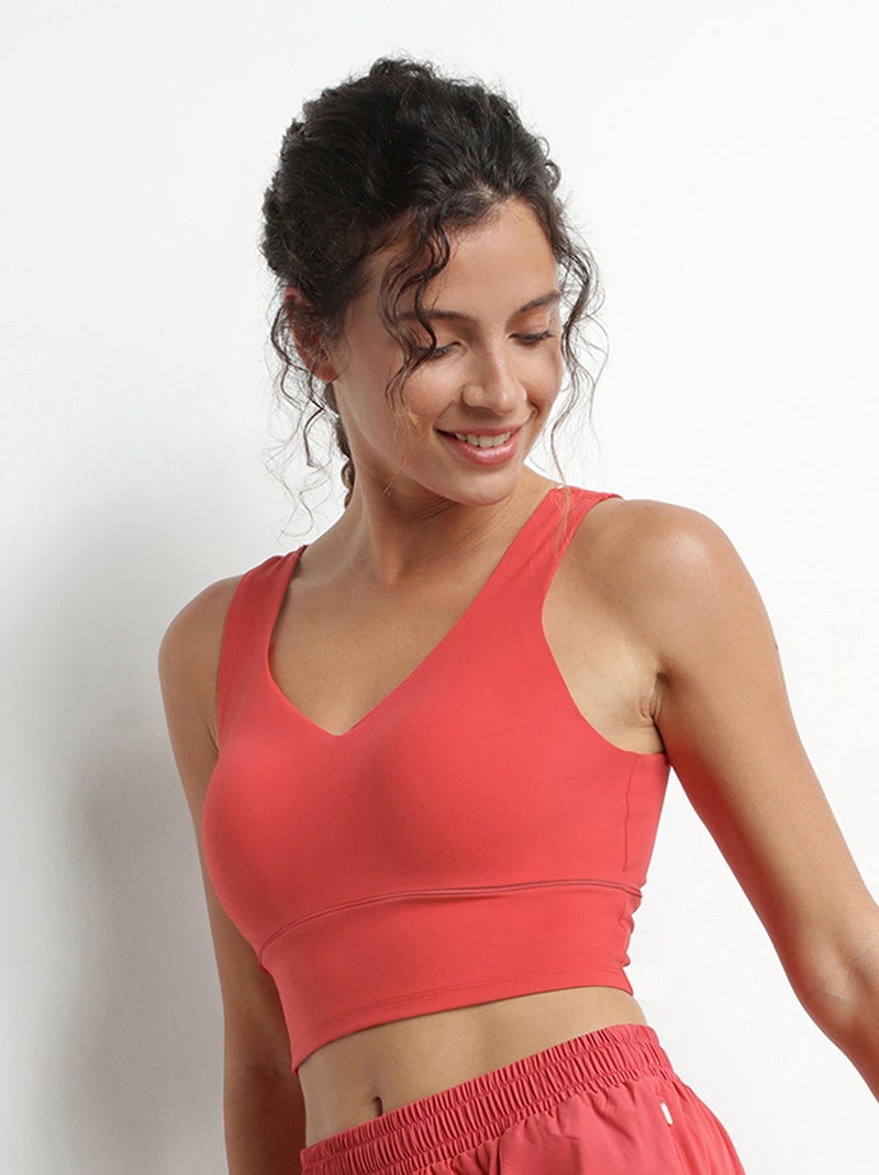 Crop top col V de Sport Dim Move Rouge clair - Kiabi