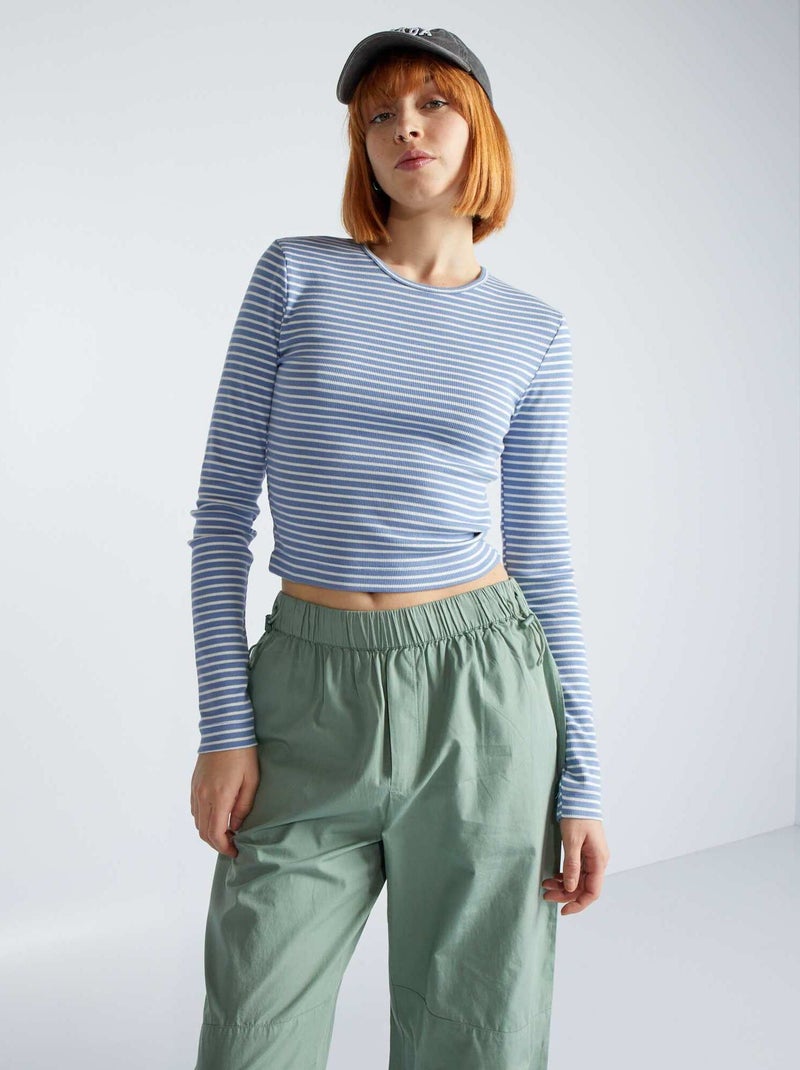 Crop-top côtelé à rayures Bleu/blanc - Kiabi