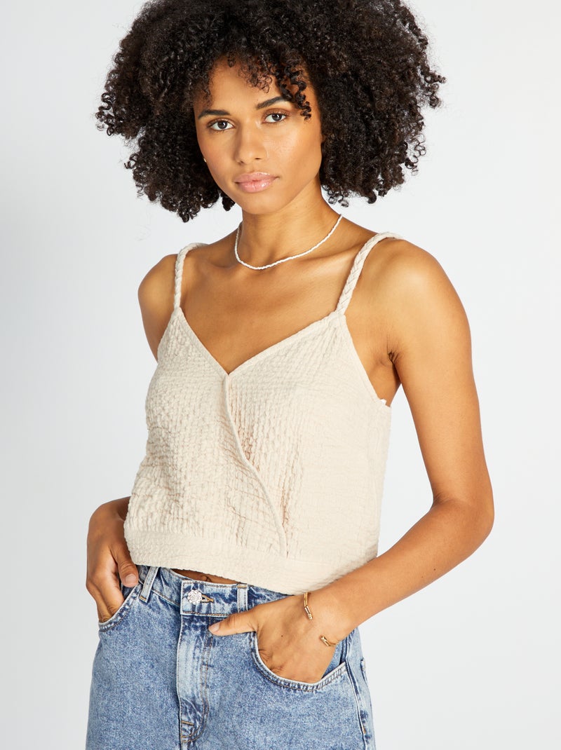 Crop top en gaze de coton et bretelles torsadées Beige - Kiabi