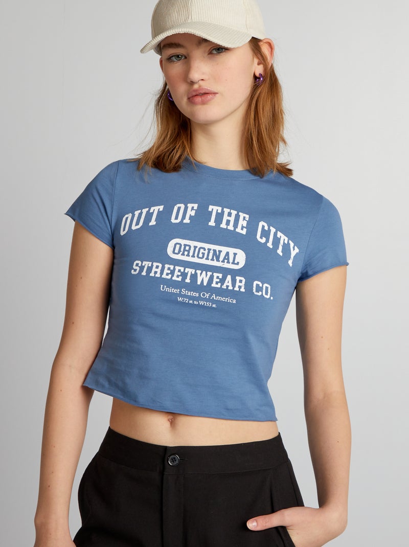 Crop-top en jersey à col rond Bleu - Kiabi