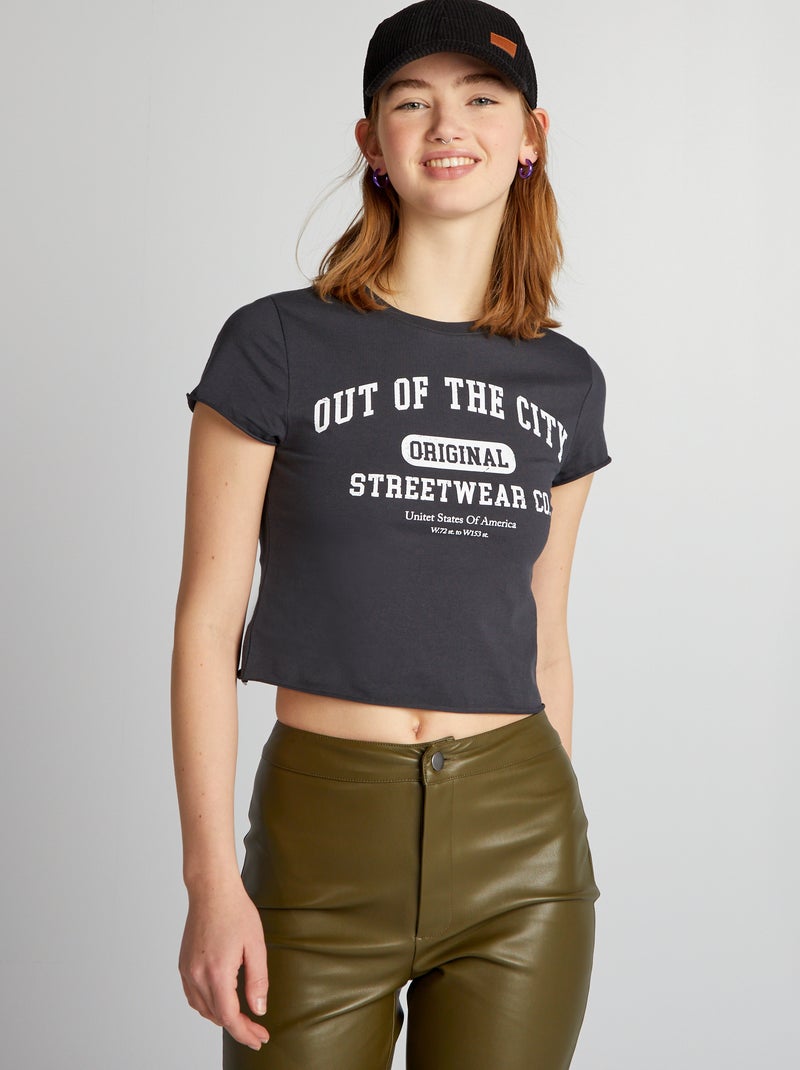 Crop-top en jersey à col rond Noir - Kiabi